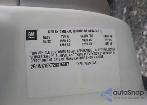 2002 Chevrolet Monte Carlo Ss из США, поврежденный, VIN 2G1WX15K729376587